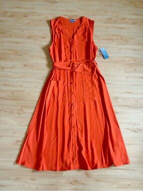 Sharagano Sleeveless Button-Front Maxi Dress in Orange 12